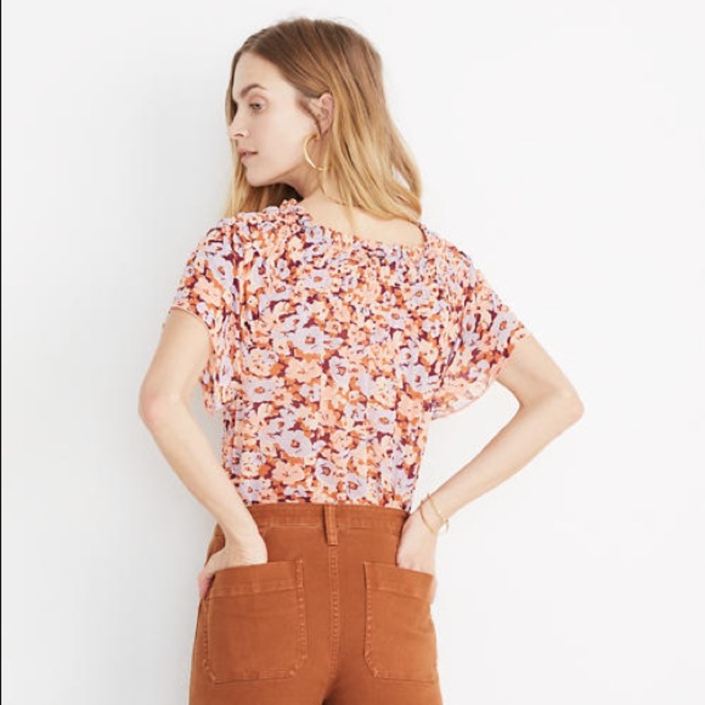 madewell smocked mockneck top in floral breeze